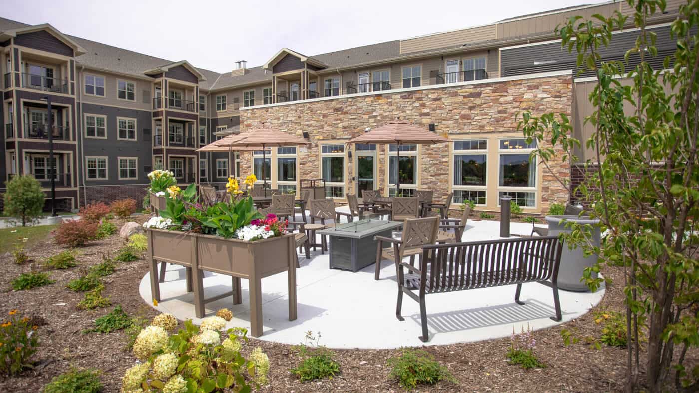 New Perspectives Senior Living Building Exterior with Courtyard